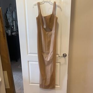 naked wardrobe Camel Slip Maxi Dress. Faux leather